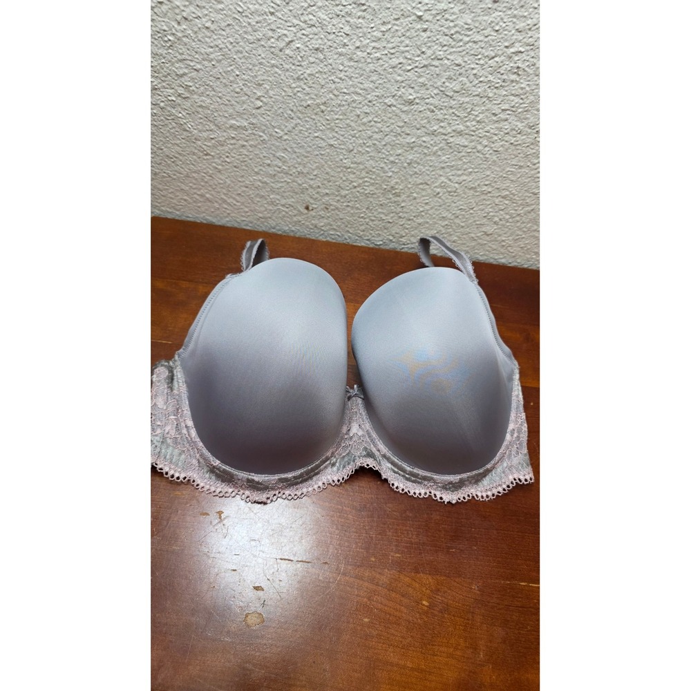 Panache Clara T-Shirt Bra Women 34FF Grey Pink Lace Moulded Underwire 7251
